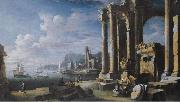 Leonardo Coccorante A capriccio of architectural ruins with a seascape beyond France oil painting artist